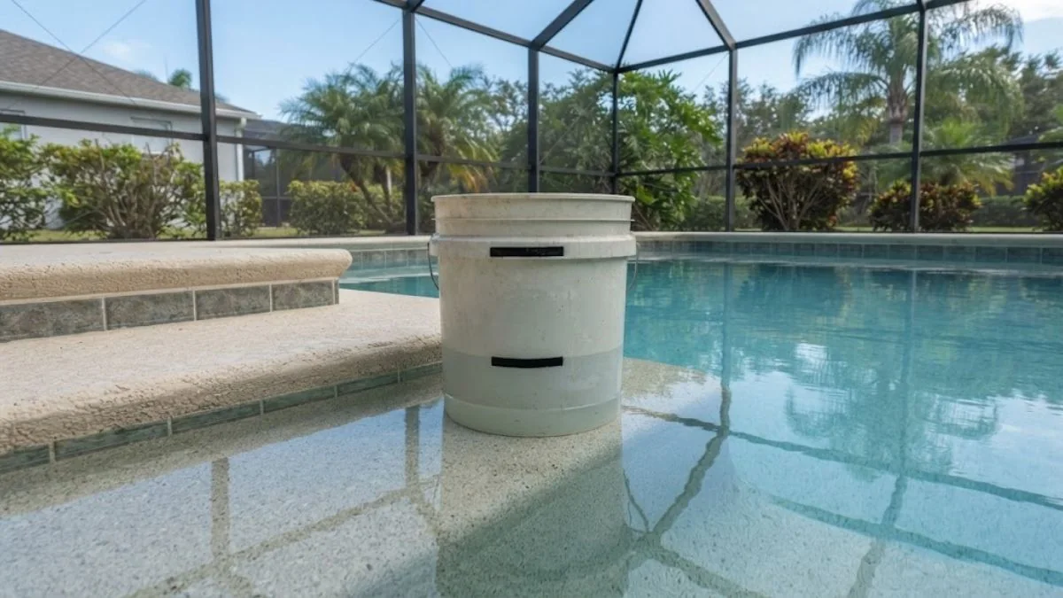 Bucket test on a pool step to check for a pool leak